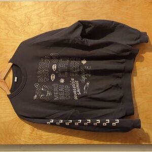 Clare V. Oversized Charcoal Gray Graphic Crew Sweatshirt Size Medium